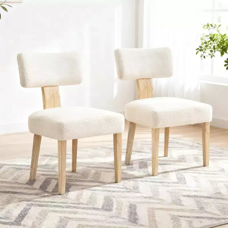 Lot de 2 chaises de salle à manger modernes en bois, chaises d'appoint de cuisine rembourrées en tissu beige pour salle à manger