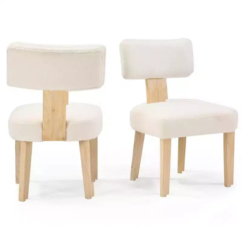 Lot de 2 chaises de salle à manger modernes en bois, chaises d'appoint de cuisine rembourrées en tissu beige pour salle à manger