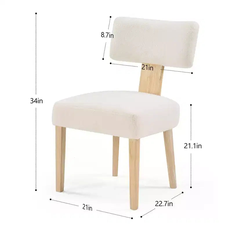 Lot de 2 chaises de salle à manger modernes en bois, chaises d'appoint de cuisine rembourrées en tissu beige pour salle à manger