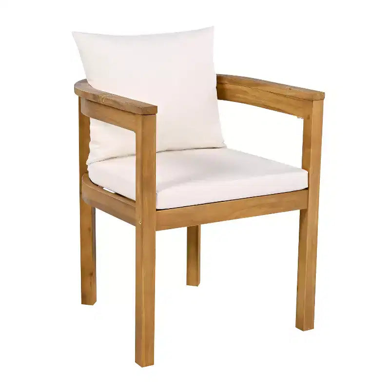 Chaises de salle à manger d'extérieur en bois d'acacia ModernLuxe, chaise d'appoint rembourrée pour patio avec dossier incurvé - Lot de 2
