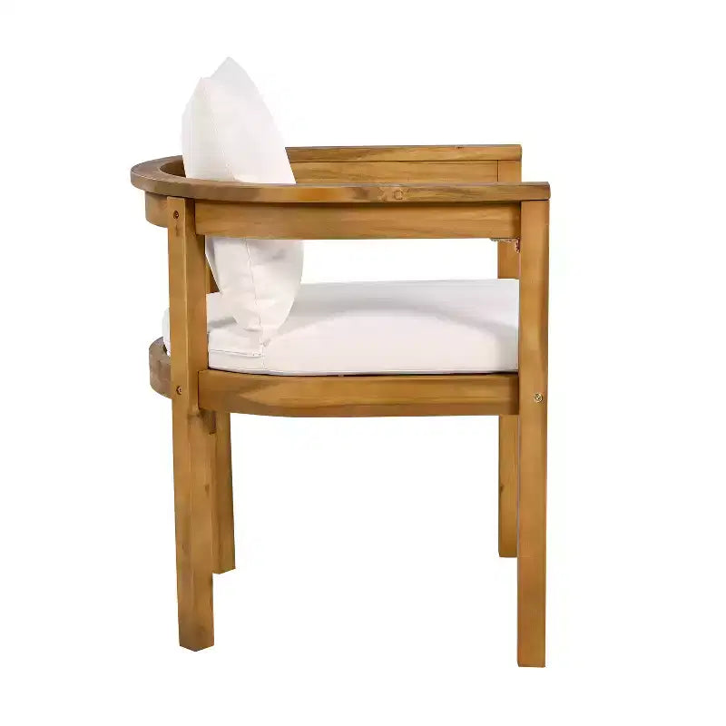 Chaises de salle à manger d'extérieur en bois d'acacia ModernLuxe, chaise d'appoint rembourrée pour patio avec dossier incurvé - Lot de 2