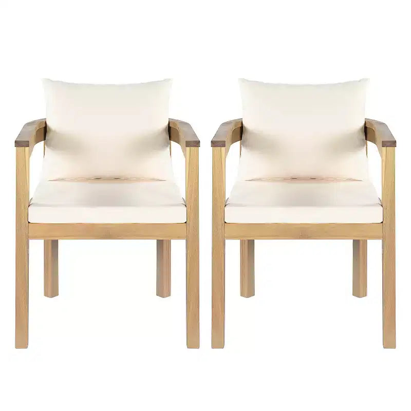 Chaises de salle à manger d'extérieur en bois d'acacia ModernLuxe, chaise d'appoint rembourrée pour patio avec dossier incurvé - Lot de 2