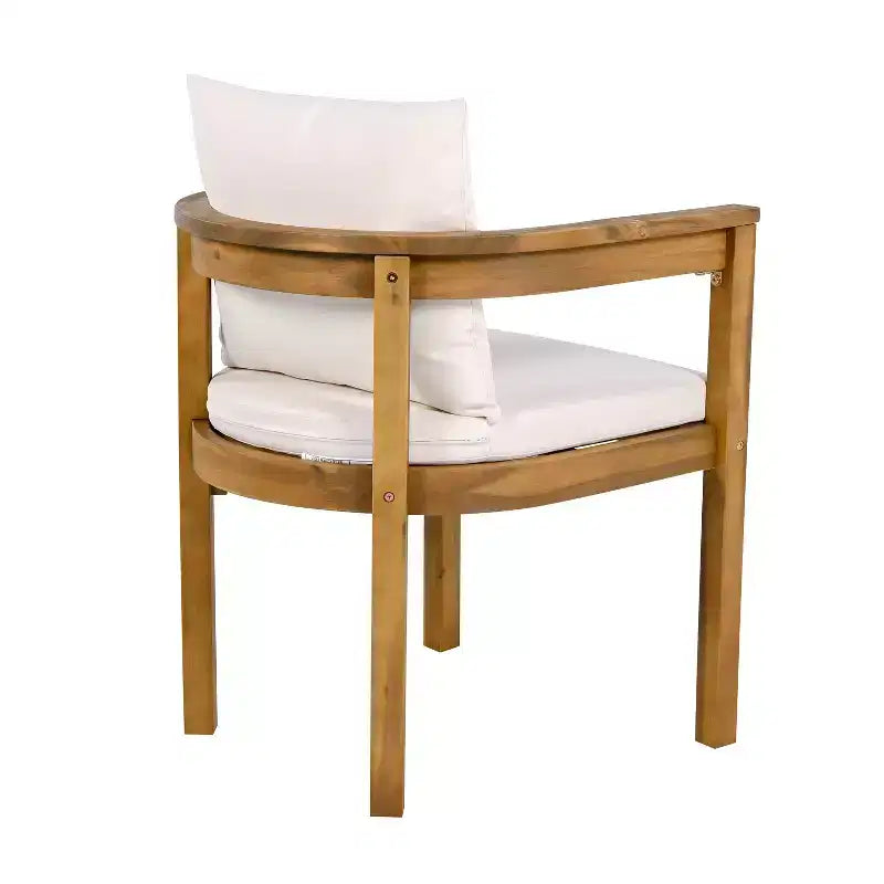 Chaises de salle à manger d'extérieur en bois d'acacia ModernLuxe, chaise d'appoint rembourrée pour patio avec dossier incurvé - Lot de 2