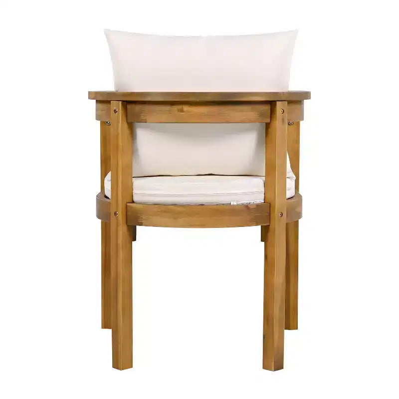Chaises de salle à manger d'extérieur en bois d'acacia ModernLuxe, chaise d'appoint rembourrée pour patio avec dossier incurvé - Lot de 2