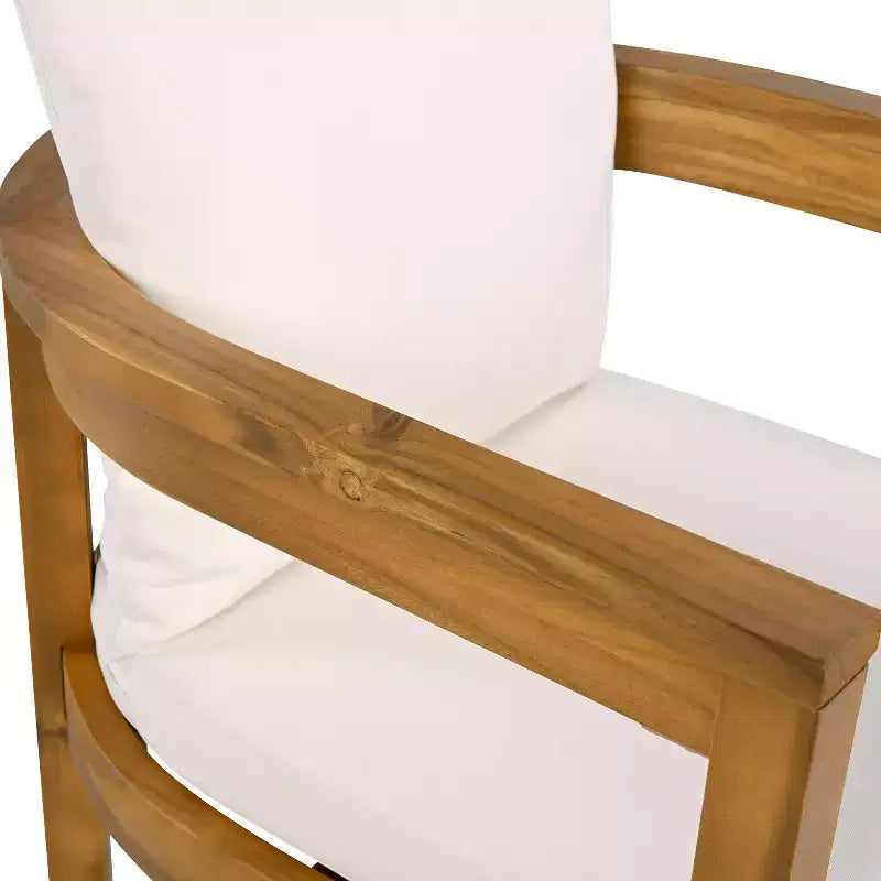Chaises de salle à manger d'extérieur en bois d'acacia ModernLuxe, chaise d'appoint rembourrée pour patio avec dossier incurvé - Lot de 2