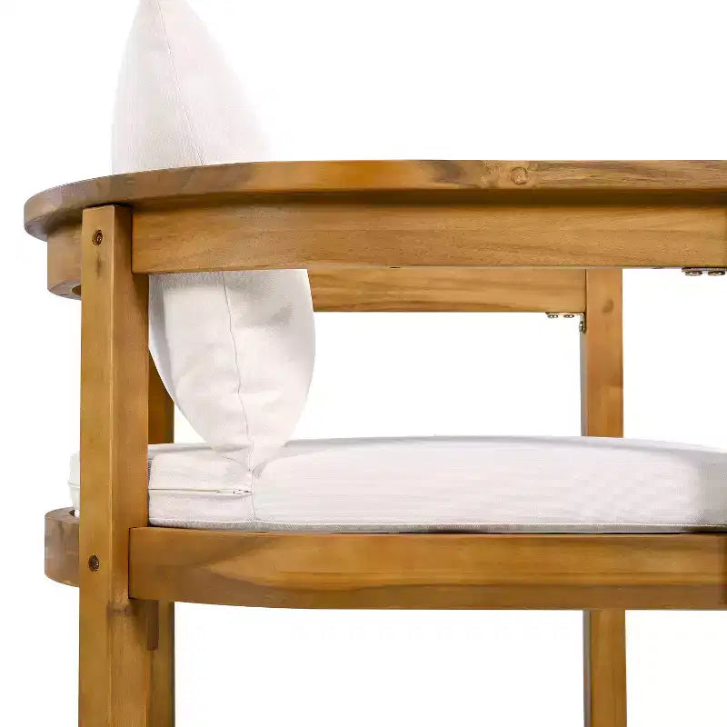 Chaises de salle à manger d'extérieur en bois d'acacia ModernLuxe, chaise d'appoint rembourrée pour patio avec dossier incurvé - Lot de 2