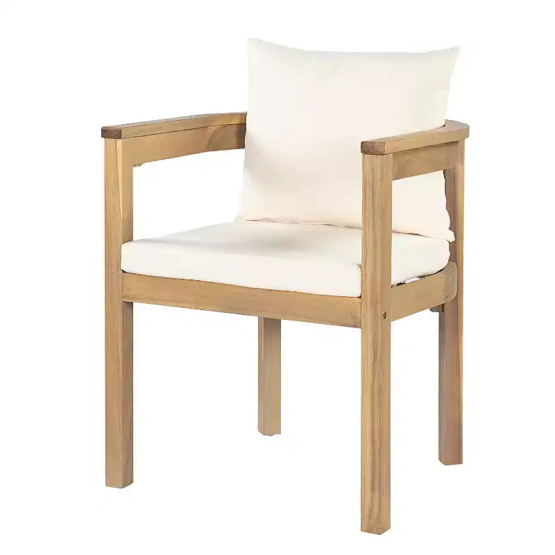 Chaises de salle à manger d'extérieur en bois d'acacia ModernLuxe, chaise d'appoint rembourrée pour patio avec dossier incurvé - Lot de 2