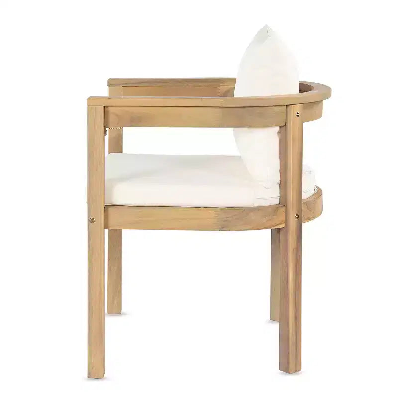 Chaises de salle à manger d'extérieur en bois d'acacia ModernLuxe, chaise d'appoint rembourrée pour patio avec dossier incurvé - Lot de 2