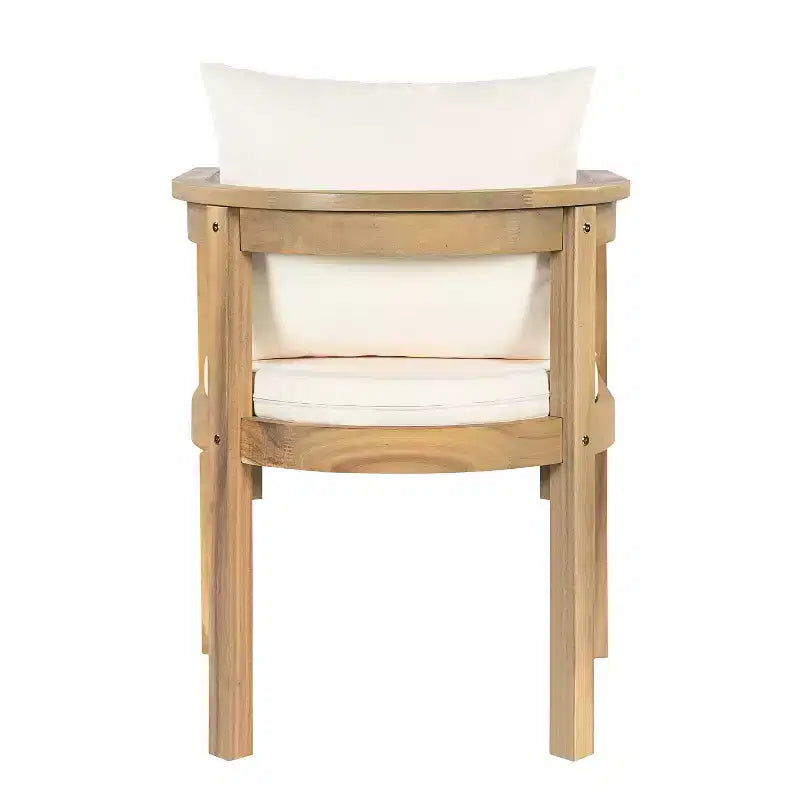 Chaises de salle à manger d'extérieur en bois d'acacia ModernLuxe, chaise d'appoint rembourrée pour patio avec dossier incurvé - Lot de 2