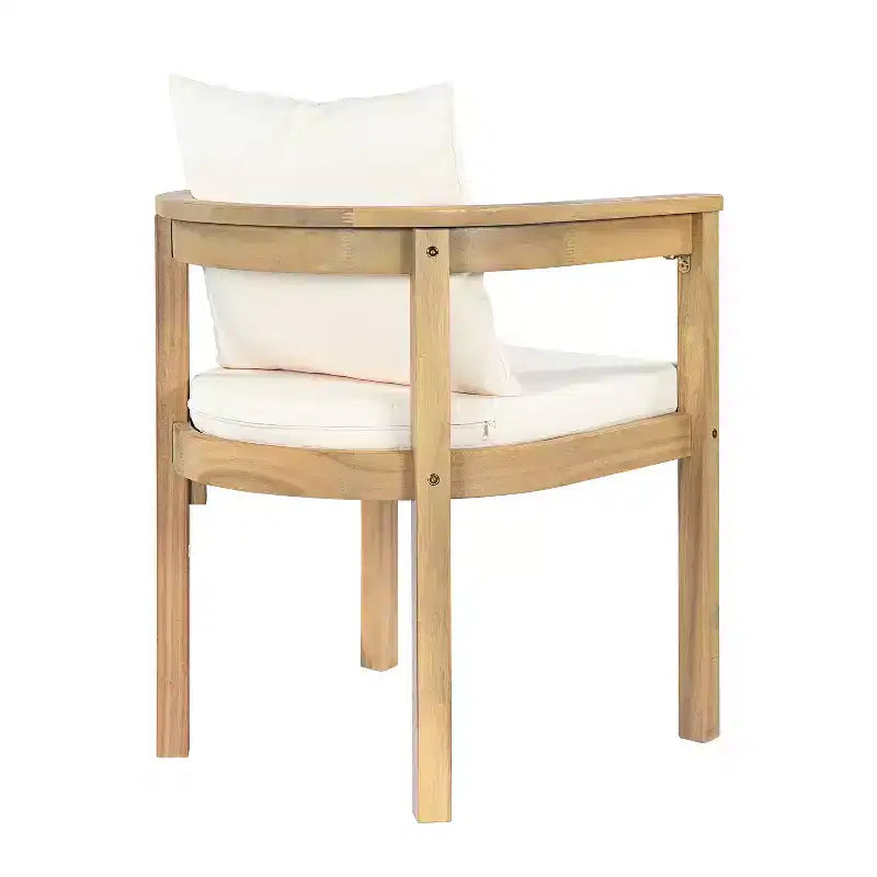 Chaises de salle à manger d'extérieur en bois d'acacia ModernLuxe, chaise d'appoint rembourrée pour patio avec dossier incurvé - Lot de 2