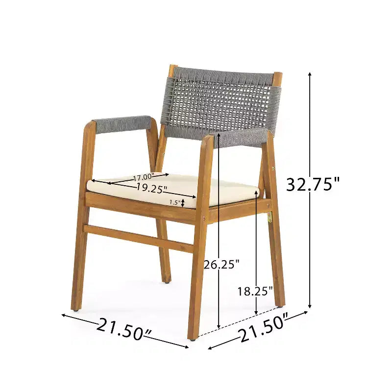 Chaises de salle à manger d'extérieur ModernLuxe, chaises d'appoint de terrasse en bois d'acacia avec corde en treillis - Lot de 2
