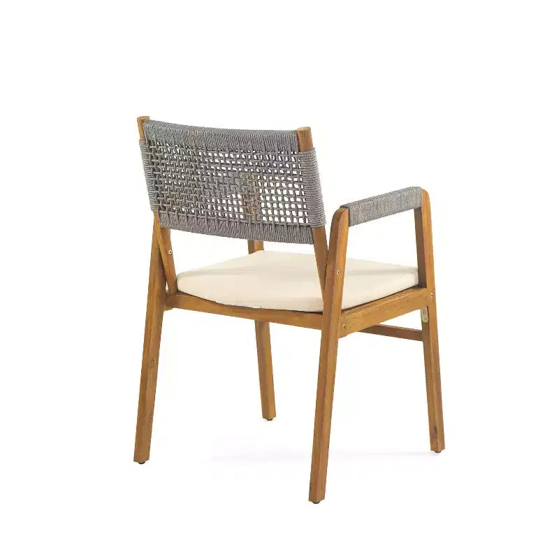 Chaises de salle à manger d'extérieur ModernLuxe, chaises d'appoint de terrasse en bois d'acacia avec corde en treillis - Lot de 2