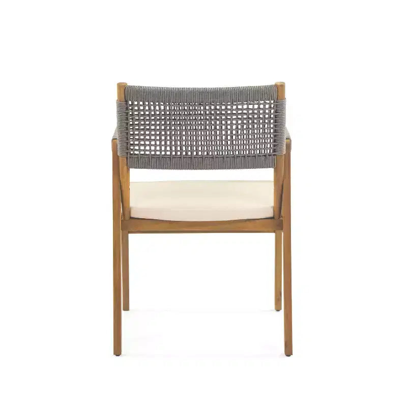 Chaises de salle à manger d'extérieur ModernLuxe, chaises d'appoint de terrasse en bois d'acacia avec corde en treillis - Lot de 2