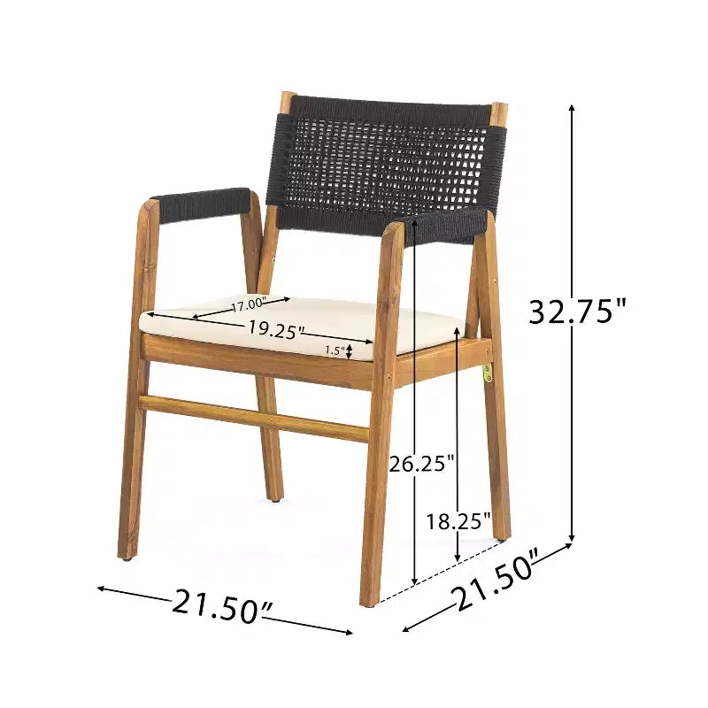 Chaises de salle à manger d'extérieur ModernLuxe, chaises d'appoint de terrasse en bois d'acacia avec corde en treillis - Lot de 2