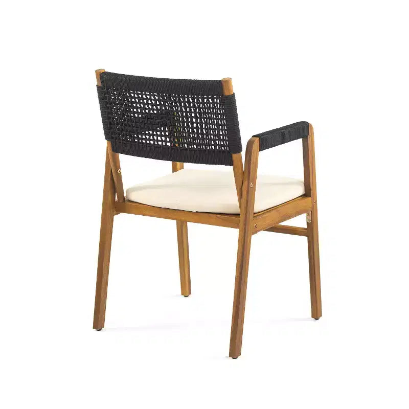 Chaises de salle à manger d'extérieur ModernLuxe, chaises d'appoint de terrasse en bois d'acacia avec corde en treillis - Lot de 2