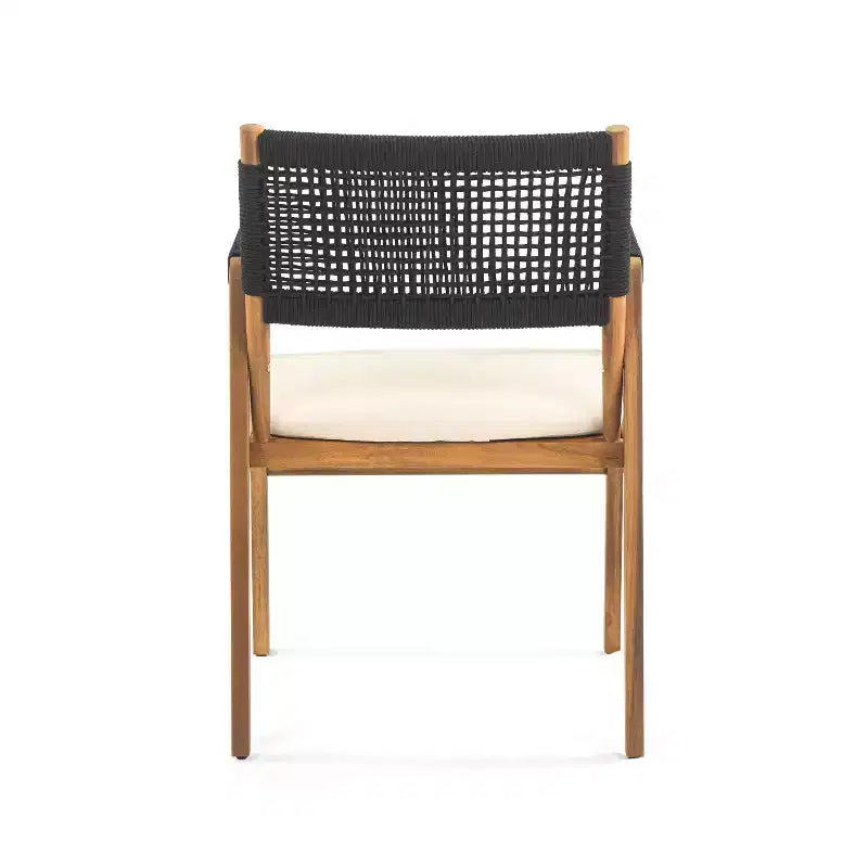 Chaises de salle à manger d'extérieur ModernLuxe, chaises d'appoint de terrasse en bois d'acacia avec corde en treillis - Lot de 2