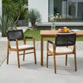 ModernLuxe Outdoor Dining Chairs, Acacia Wood Patio Accent Chairs with Lattice Rope - Set of 2