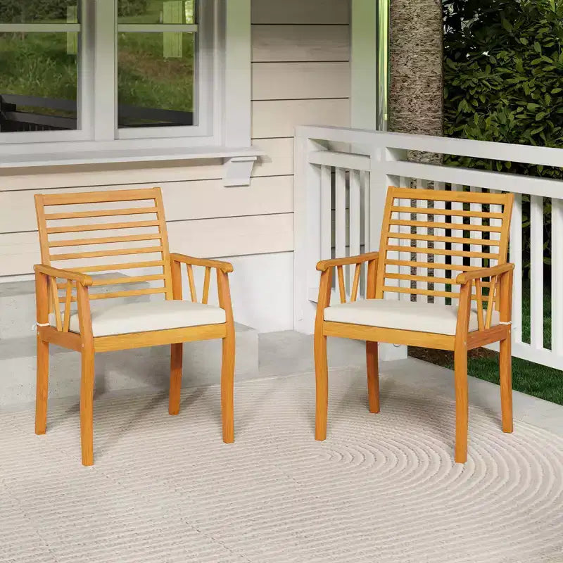 Costway Lot de 2 Chaises de Patio avec Dossiers Inclinés et Sièges à Lattes en Bois d'Acacia pour Extérieur
