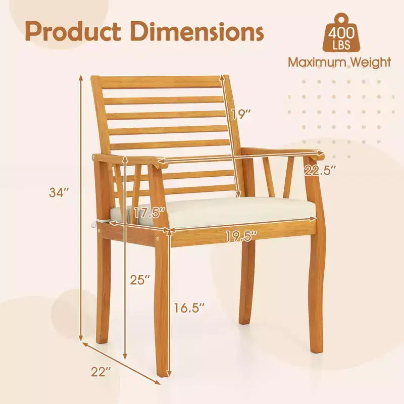 Costway Lot de 2 Chaises de Patio avec Dossiers Inclinés et Sièges à Lattes en Bois d'Acacia pour Extérieur