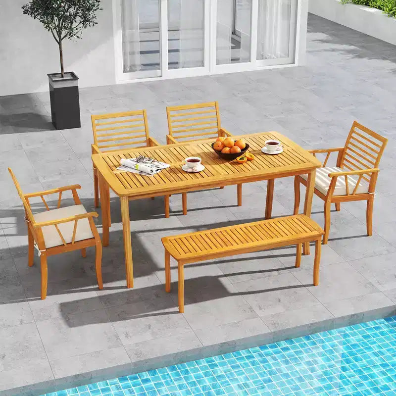 Costway Lot de 2 Chaises de Patio avec Dossiers Inclinés et Sièges à Lattes en Bois d'Acacia pour Extérieur