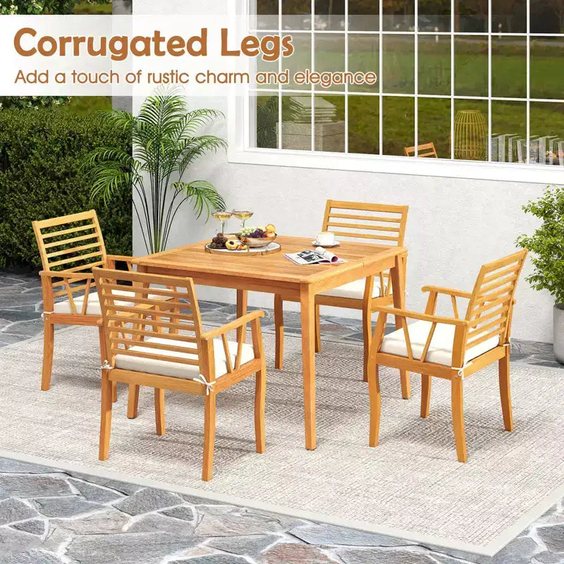 Costway Lot de 2 Chaises de Patio avec Dossiers Inclinés et Sièges à Lattes en Bois d'Acacia pour Extérieur