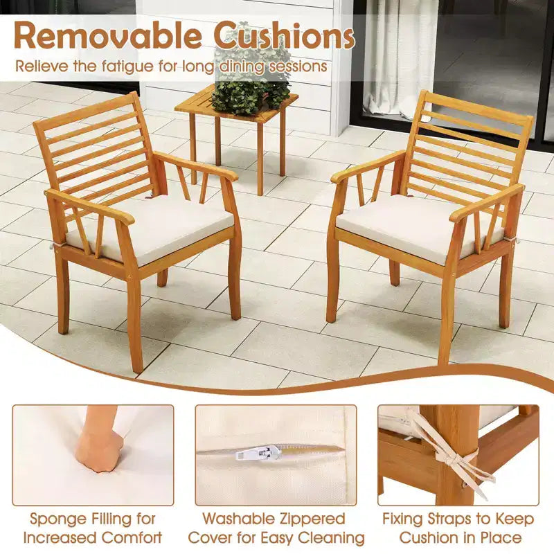 Costway Lot de 2 Chaises de Patio avec Dossiers Inclinés et Sièges à Lattes en Bois d'Acacia pour Extérieur