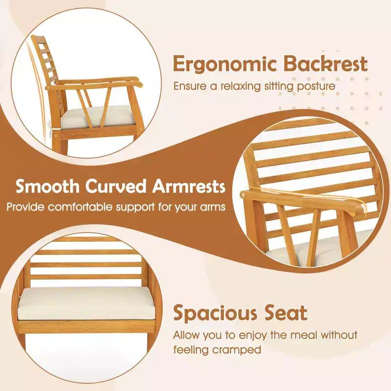 Costway Lot de 2 Chaises de Patio avec Dossiers Inclinés et Sièges à Lattes en Bois d'Acacia pour Extérieur