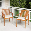 Costway 2/4 PCS Patio Dining Chairs with Removable Padded Cushion Armrests Acacia Wood White/Natural/Beige