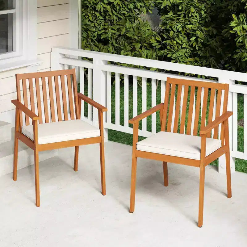 Costway 2/4 PCS Patio Dining Chairs with Removable Padded Cushion Armrests Acacia Wood White/Natural/Beige