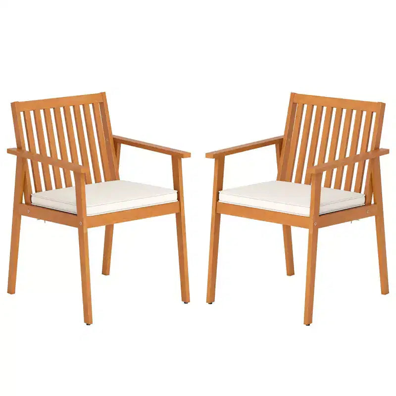 Costway Lot de 2/4 chaises de salle à manger de patio avec accoudoirs à coussin rembourré amovible, en bois d'acacia, blanc/naturel/beige