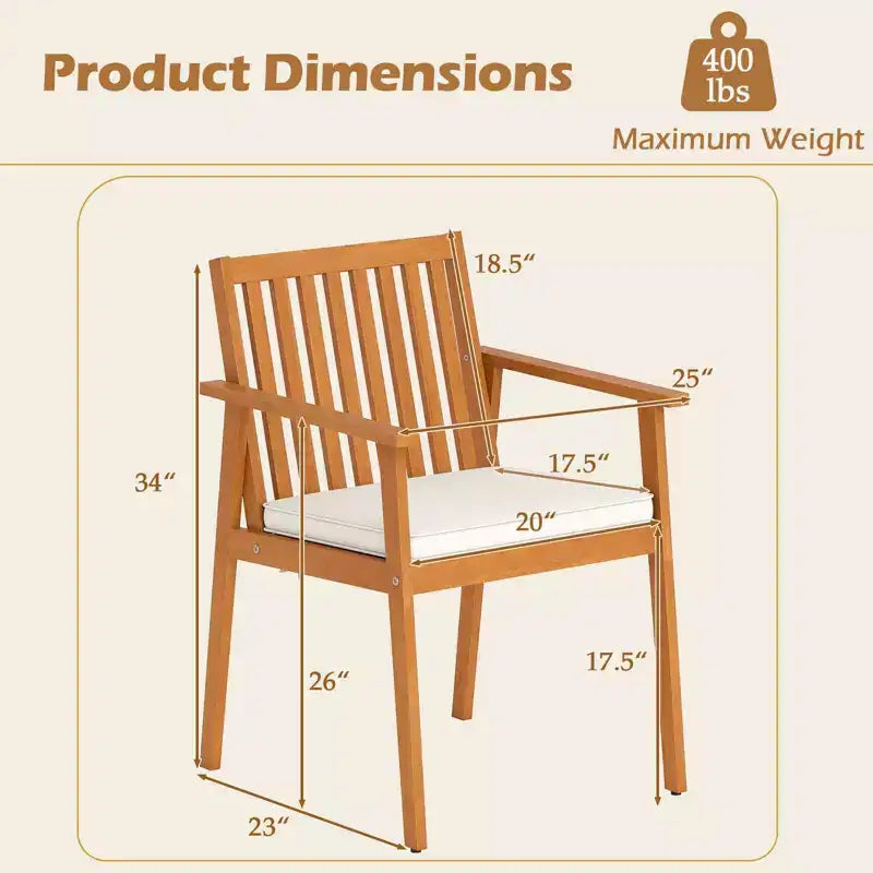 Costway Lot de 2/4 chaises de salle à manger de patio avec accoudoirs à coussin rembourré amovible, en bois d'acacia, blanc/naturel/beige