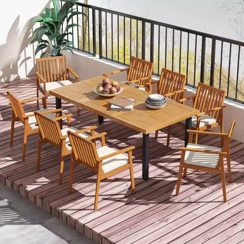 Costway Lot de 2/4 chaises de salle à manger de patio avec accoudoirs à coussin rembourré amovible, en bois d'acacia, blanc/naturel/beige