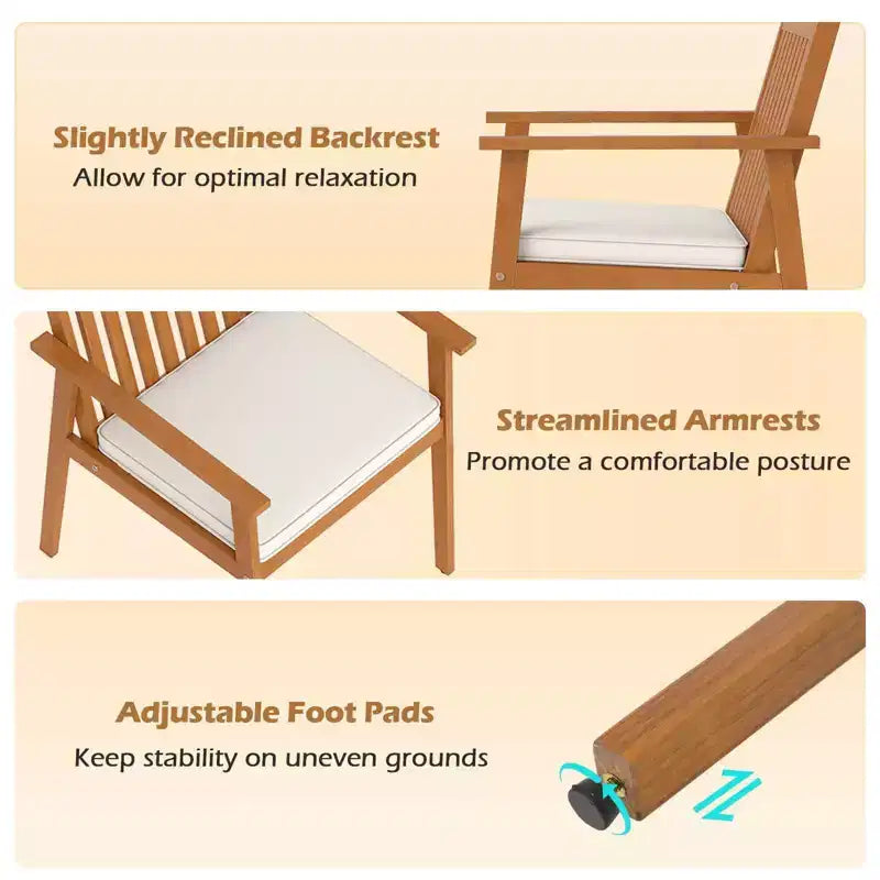 Costway Lot de 2/4 chaises de salle à manger de patio avec accoudoirs à coussin rembourré amovible, en bois d'acacia, blanc/naturel/beige