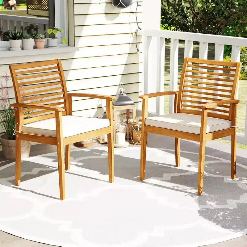 Costway Patio Dining Chairs Set of 2with Removable Padded Cushion Slatted Backrest