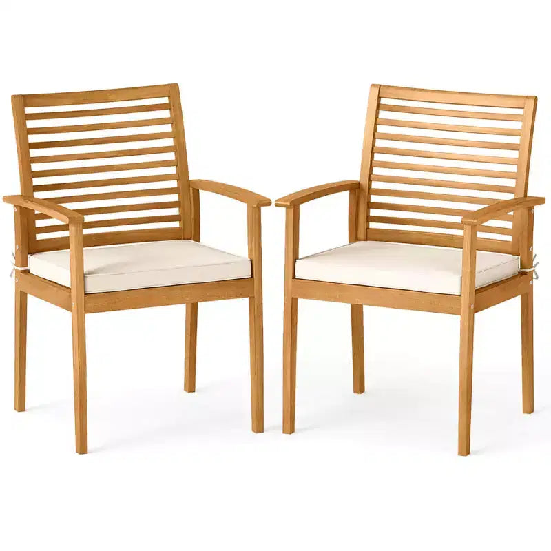 Costway Lot de 2 chaises de salle à manger de terrasse avec coussin rembourré amovible et dossier à lattes