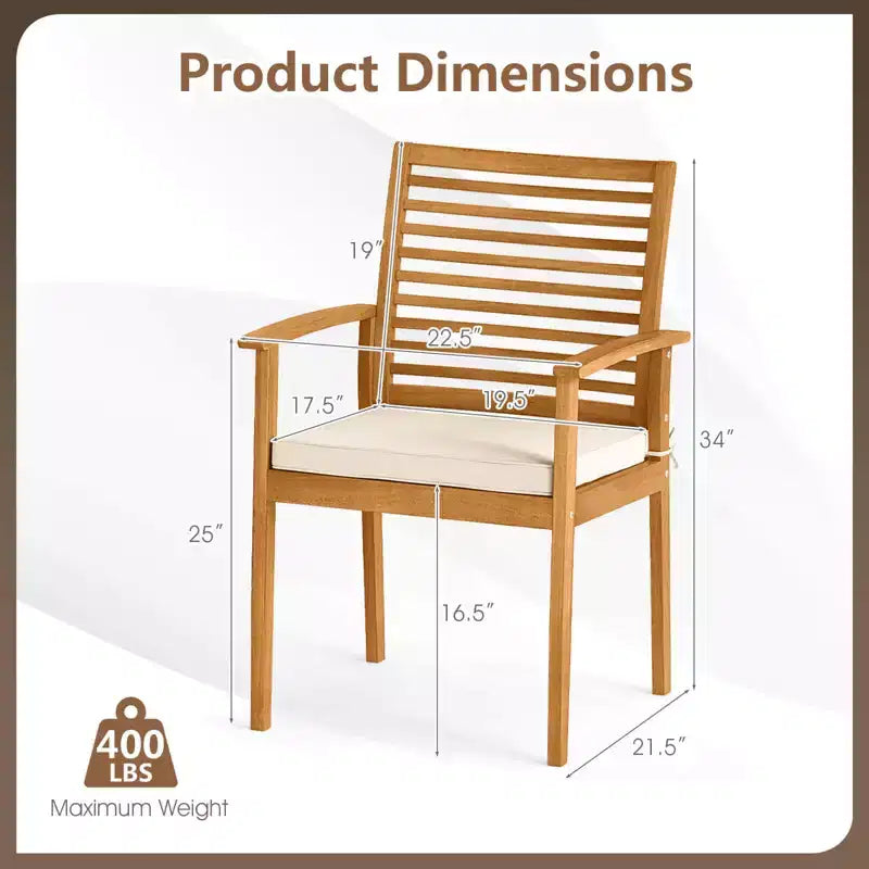 Costway Lot de 2 chaises de salle à manger de terrasse avec coussin rembourré amovible et dossier à lattes