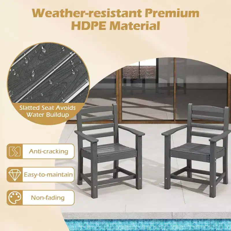 Costway Lot de 2/4 chaises de salle à manger de patio avec accoudoirs larges, assise incurvée, grain de bois pour jardin, noir/gris