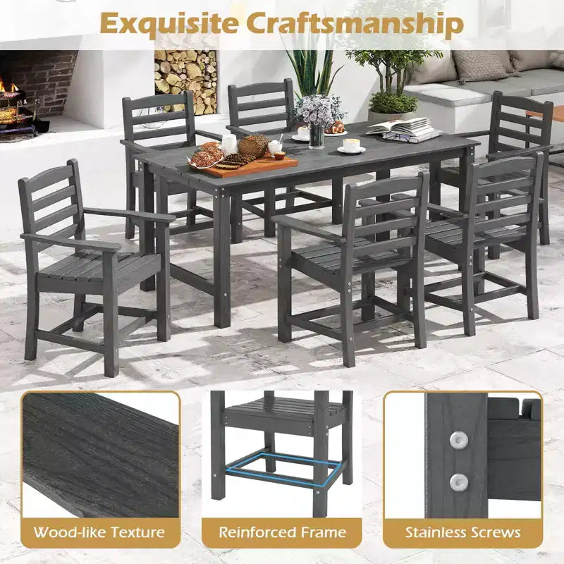 Costway Lot de 2/4 chaises de salle à manger de patio avec accoudoirs larges, assise incurvée, grain de bois pour jardin, noir/gris