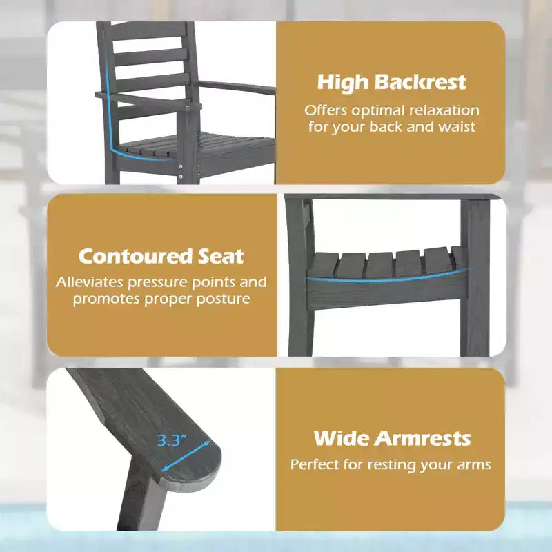 Costway Lot de 2/4 chaises de salle à manger de patio avec accoudoirs larges, assise incurvée, grain de bois pour jardin, noir/gris