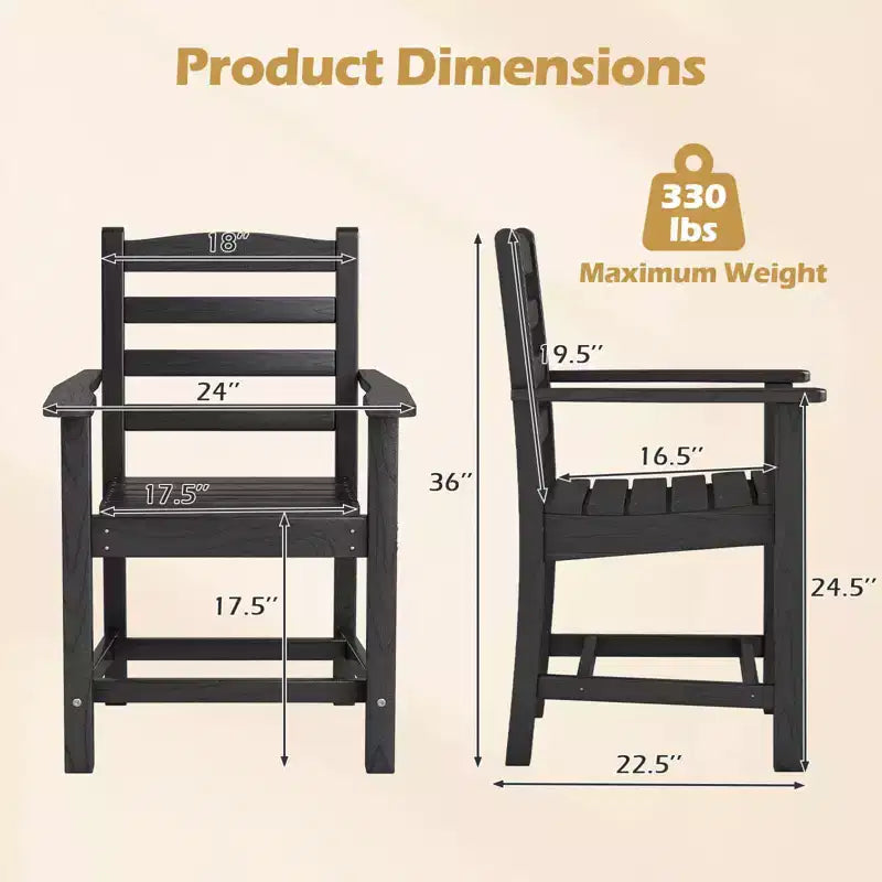 Costway Lot de 2/4 chaises de salle à manger de patio avec accoudoirs larges, assise incurvée, grain de bois pour jardin, noir/gris