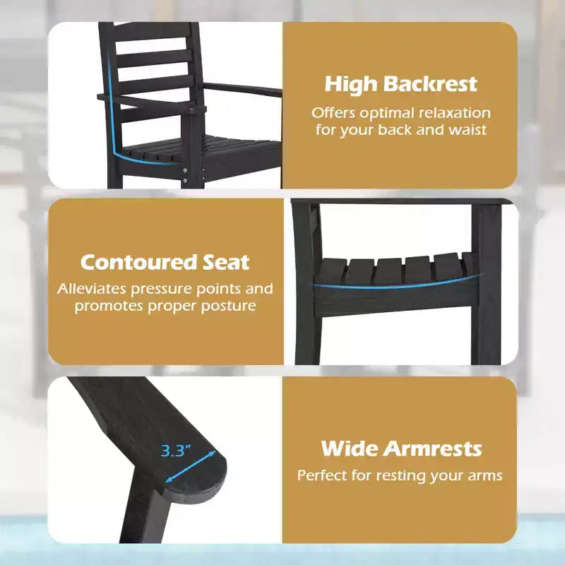 Costway Lot de 2/4 chaises de salle à manger de patio avec accoudoirs larges, assise incurvée, grain de bois pour jardin, noir/gris