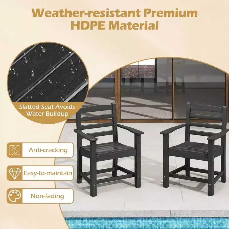 Costway Lot de 2/4 chaises de salle à manger de patio avec accoudoirs larges, assise incurvée, grain de bois pour jardin, noir/gris