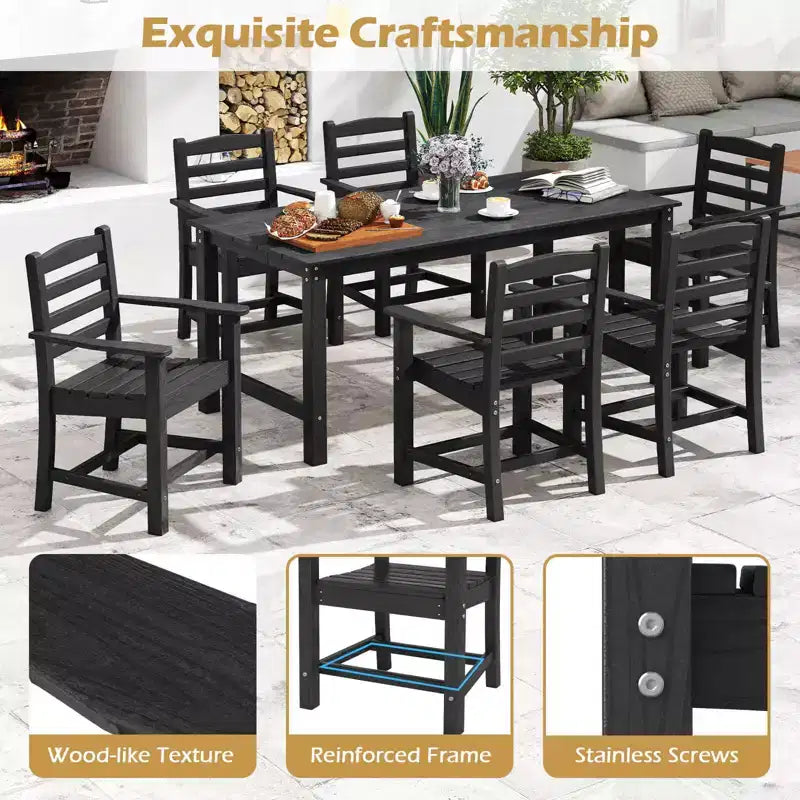 Costway Lot de 2/4 chaises de salle à manger de patio avec accoudoirs larges, assise incurvée, grain de bois pour jardin, noir/gris