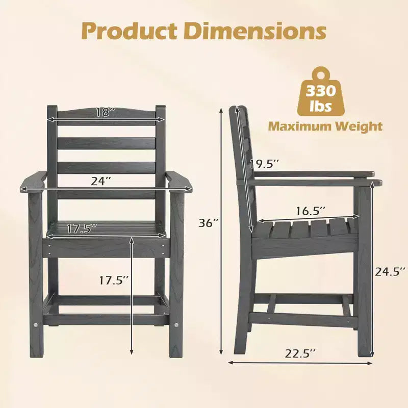 Costway Lot de 2/4 chaises de salle à manger de patio avec accoudoirs larges, assise incurvée, grain de bois pour jardin, noir/gris