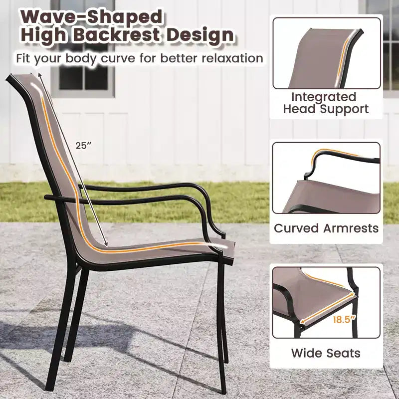 Costway Lot de 2/4 chaises de salle à manger de jardin avec dossier haut et assise large