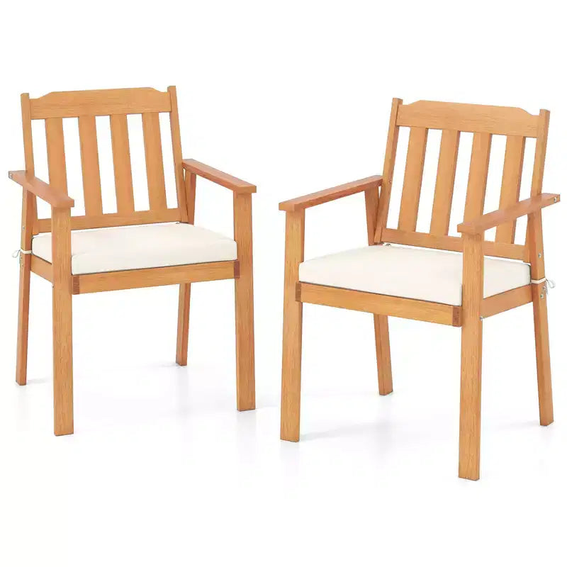 Costway 2/4 PCS Patio Dining Chairs with Removable Padded Cushion, Armrests Slatted Backrest
