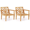 Costway 2PCS Patio Dining Chair w/ Cozy Backrest & Armrests Slatted Seat & Solid Legs