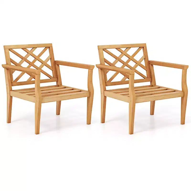 Costway 2PCS Patio Dining Chair w/ Cozy Backrest & Armrests Slatted Seat & Solid Legs