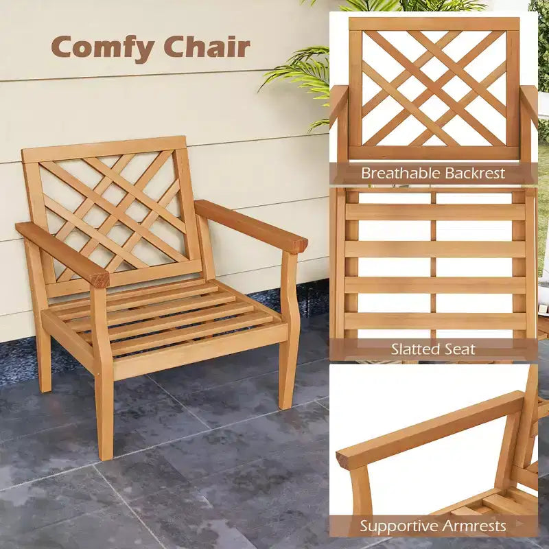 Lot de 2 chaises de salle à manger Costway avec dossier et accoudoirs confortables, assise à lattes et pieds solides
