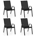 Costway 4PCS Patio Stacking Dining Chairs w/ Curved Armrests & Breathable Seat Fabric